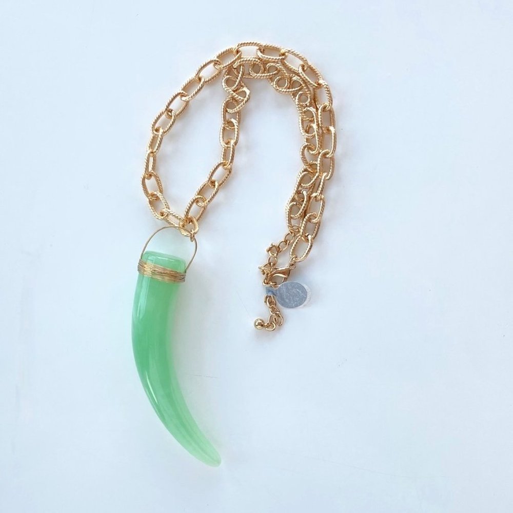 Green Tusk & Gold Chain Statement Necklace